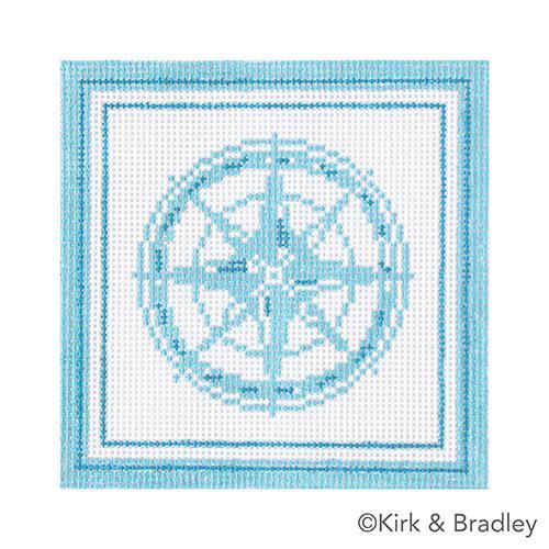 Nautical Coaster   Compass in Aqua Painted Canvas Kirk & Bradley 
