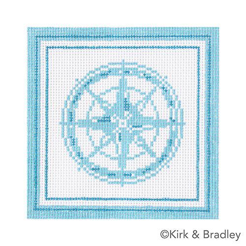 Nautical Coaster - Compass in Aqua Painted Canvas Kirk & Bradley 