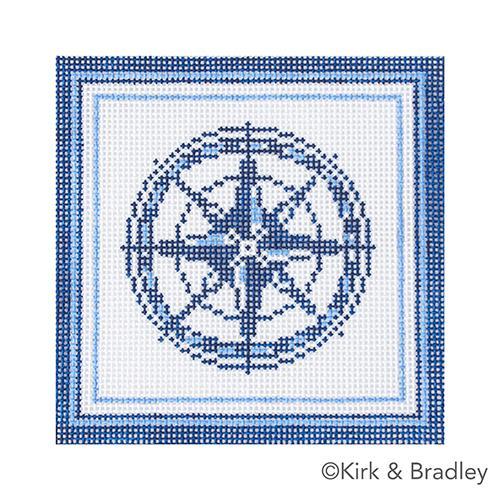 Nautical Coaster   Compass in Blue Painted Canvas Kirk & Bradley 
