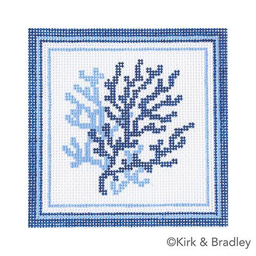 Nautical Coaster   Coral in Blue Painted Canvas Kirk & Bradley 
