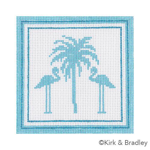 Nautical Coaster - Palm Tree in Aqua Painted Canvas Kirk & Bradley 