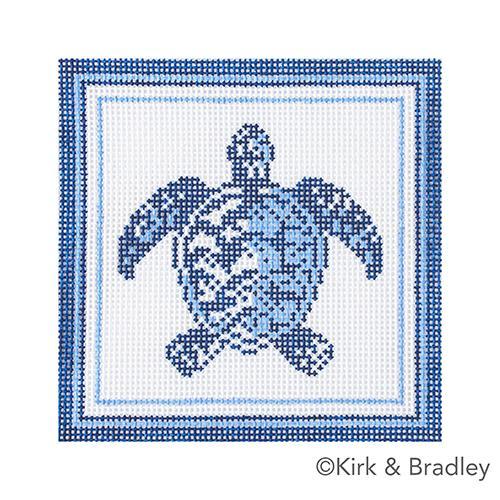 Nautical Coaster - Sea Turtle in Blue Painted Canvas Kirk & Bradley 