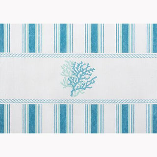 Nautical Pillow   Aqua Coral Painted Canvas Kirk & Bradley 
