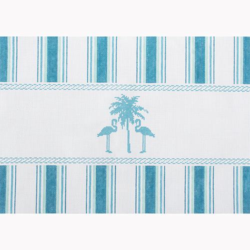 Nautical Pillow   Aqua Palm Tree Painted Canvas Kirk & Bradley 
