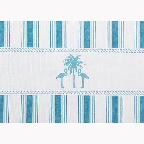 Nautical Pillow - Aqua Palm Tree Painted Canvas Kirk & Bradley 