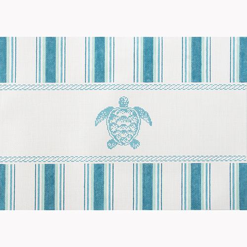 Nautical Pillow   Aqua Turtle Painted Canvas Kirk & Bradley 
