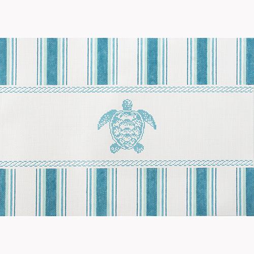 Nautical Pillow - Aqua Turtle Painted Canvas Kirk & Bradley 