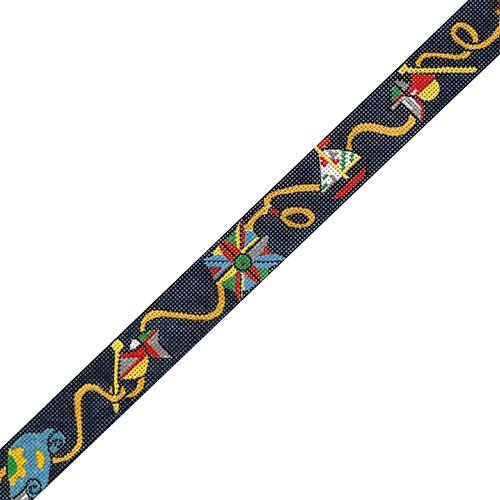 Nautical Symbols Collage Belt on Navy Painted Canvas The Meredith Collection  - 1