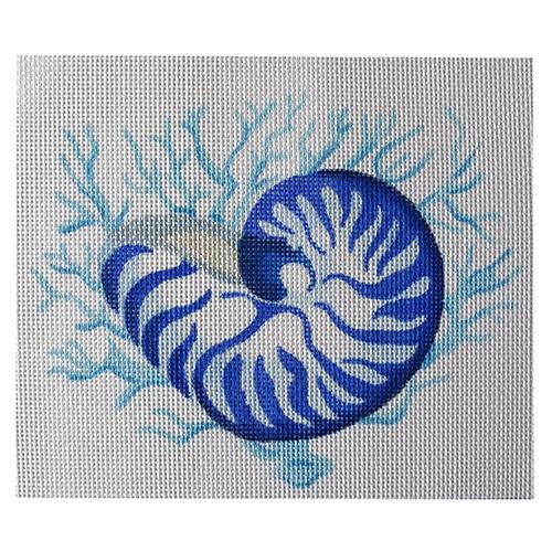 Nautilus on Coral   Blues Painted Canvas Kate Dickerson Needlepoint Collections 

