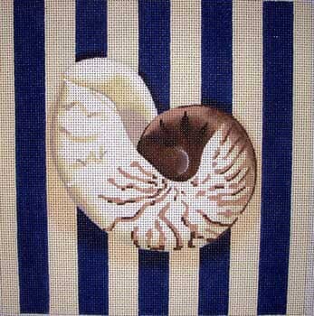 Nautilus Shell Square / Stripes Painted Canvas Associated Talents 