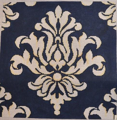 Navy / Cream Damask Painted Canvas Associated Talents 