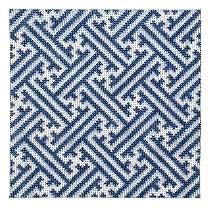 Navy Diagonal Fretwork Square Painted Canvas Associated Talents 
