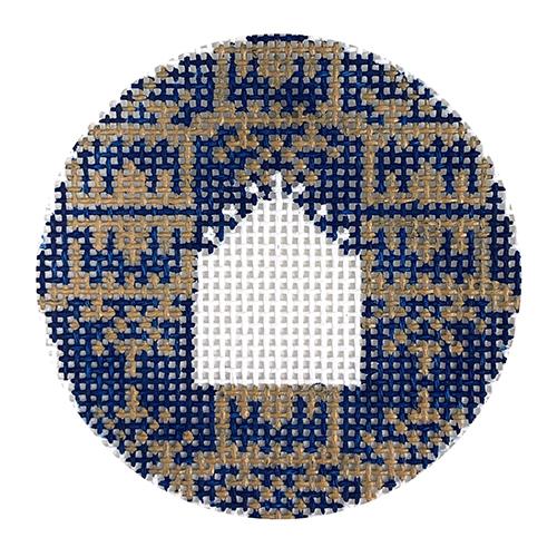 Navy & Gold Pagoda Print Insert Painted Canvas Anne Fisher Needlepoint LLC  - 1