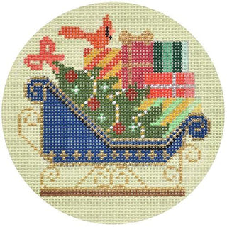 Navy Sleigh Ornament Painted Canvas Burnett & Bradley 
