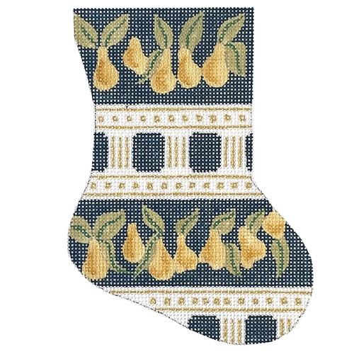 Navy with Pears Minisock Painted Canvas Silver Needle  - 1