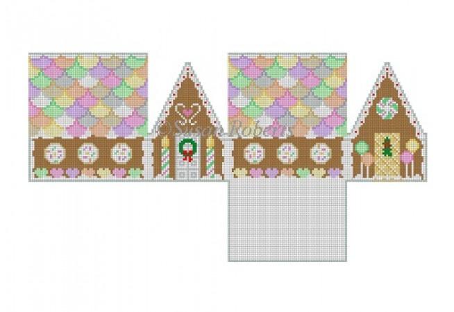 Neccos & Candy Heart Gingerbread House Painted Canvas Susan Roberts Needlepoint Designs Inc. 