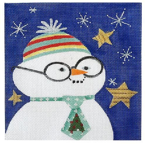 Nerdy Snowman Painted Canvas Vallerie Needlepoint Gallery  - 1