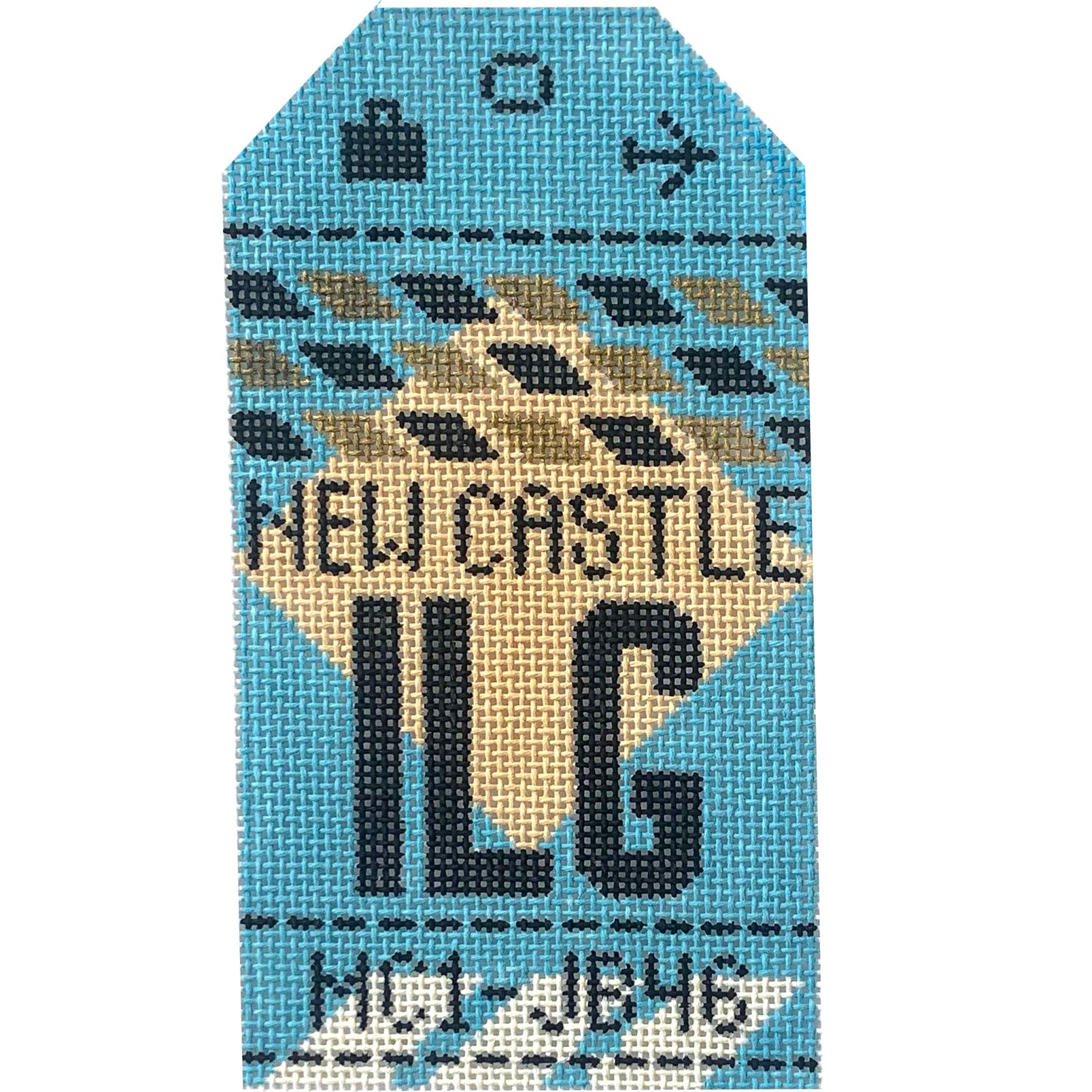 New Castle ILG Vintage Travel Tag Painted Canvas Hedgehog Needlepoint  - 1