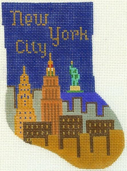 New York City Mini Stocking Painted Canvas Silver Needle 