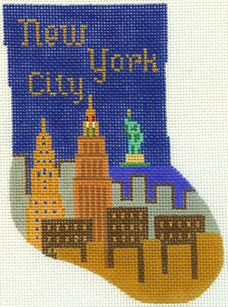New York City Mini Stocking Painted Canvas Silver Needle  - 1