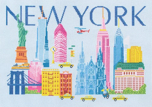 New York Travel Pillow Printed Canvas Needlepoint To Go 
