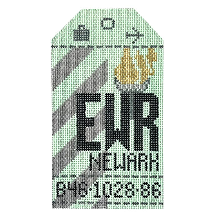Newark EWR Travel Tag Painted Canvas Hedgehog Needlepoint  - 1