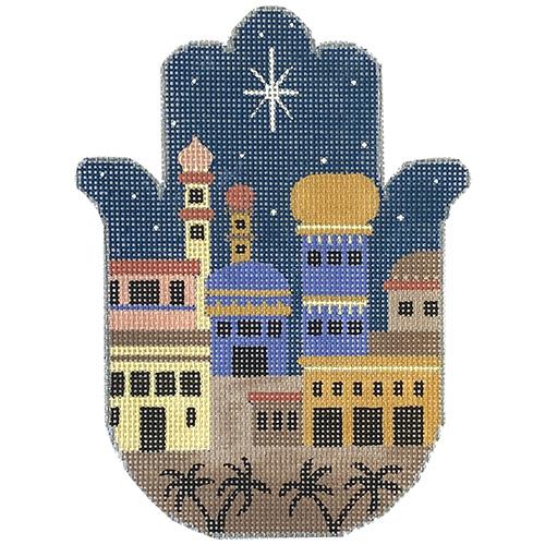 Night City Scene Hamsa Painted Canvas Alice Peterson Company  - 1