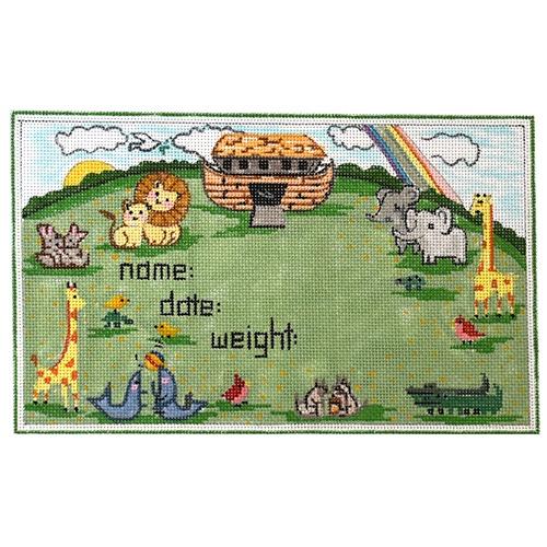 Noah's Ark Birth Announement with Giraffe Painted Canvas The Meredith Collection  - 1