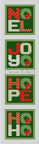 Noel, Joy, Hope, Ho-Ho Set of 4 Coasters Painted Canvas Susan Roberts Needlepoint Designs, Inc. 