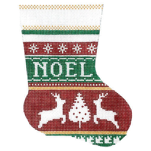 Noel Mini Stocking with Reindeer Painted Canvas Painted Pony Designs  - 1