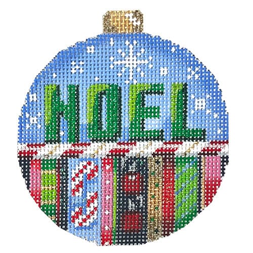 Noel/Stripes Ball Ornament Large Painted Canvas Associated Talents 