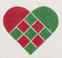 Nordic Criss Cross, Red / Green Heart Painted Canvas Pepperberry Designs  - 1
