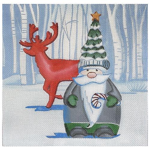 Nordic Gnome   with Reindeer Painted Canvas All About Stitching/The Collection Design  - 1