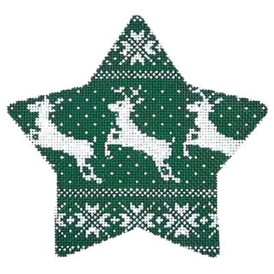 Nordic Reindeer Xmas Star Green Painted Canvas Kirk & Bradley 