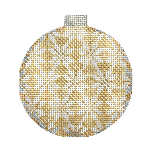 Nordic Snowflakes on Gold Ball Ornament Painted Canvas Associated Talents 