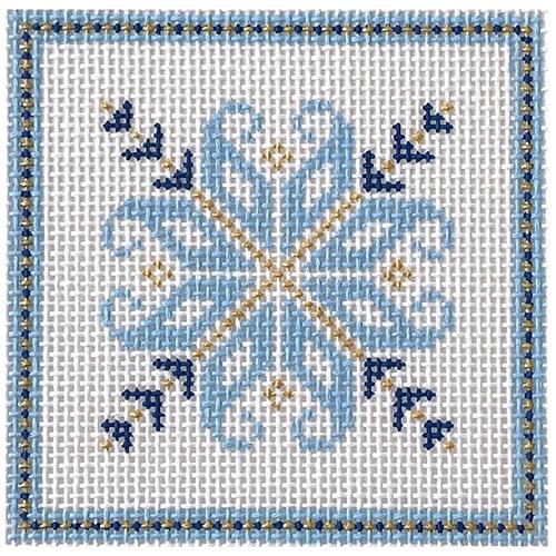 Nordic Square - Blue/Gold Painted Canvas Blue Ridge Stitchery 