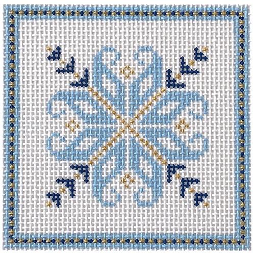 Nordic Square   Blue/Gold Painted Canvas Blue Ridge Stitchery  - 1