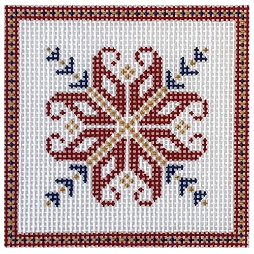 Nordic Square   Red & Blue Painted Canvas Blue Ridge Stitchery  - 1