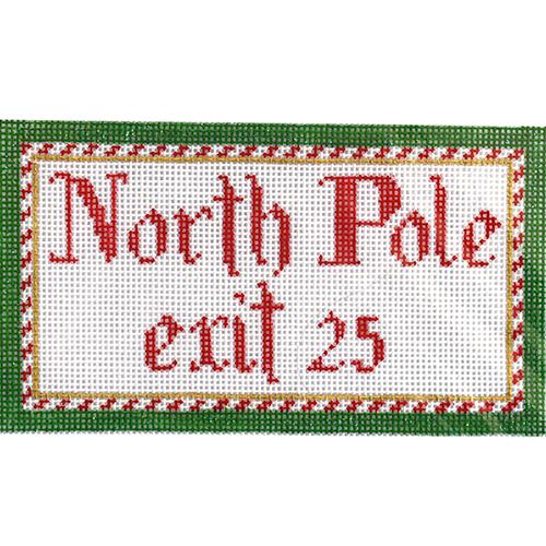 North Pole Exit Ornament Painted Canvas Kimberly Ann Needlepoint 