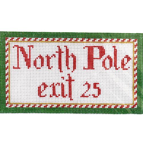 North Pole Exit Ornament Painted Canvas Kimberly Ann Needlepoint 

