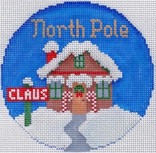 North Pole Ornament Painted Canvas Silver Needle 