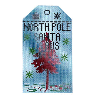 North Pole Vintage Travel Tag Painted Canvas Hedgehog Needlepoint 
