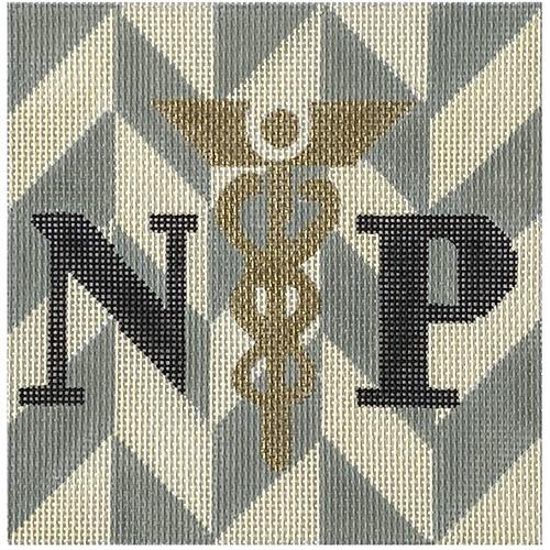 NP - Nurse Practitioner on Herringbone Painted Canvas Melissa Prince Designs 