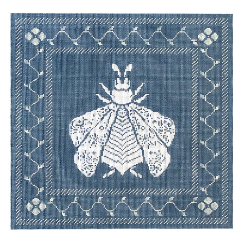 N's Bee Square Pillow Wedgewood 13 mesh Painted Canvas Whimsy & Grace - 1