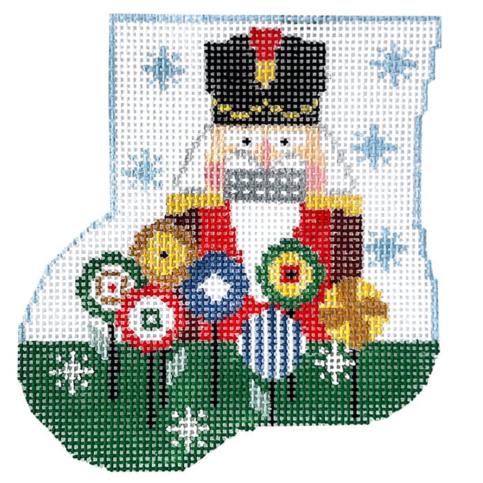 Nutcracker Mini Sock with Soldier Insert Painted Canvas Kathy Schenkel Designs  - 1