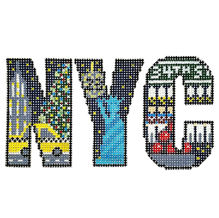 NYC Holiday Letters Painted Canvas Atlantic Blue Canvas 