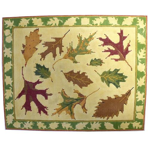 Oak Leaves Painted Canvas The Plum Stitchery  - 1