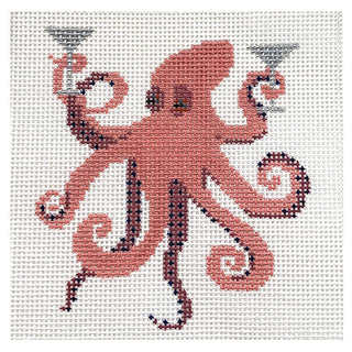 Octopus & Martinis Coaster Painted Canvas Needlepoint.Com 
