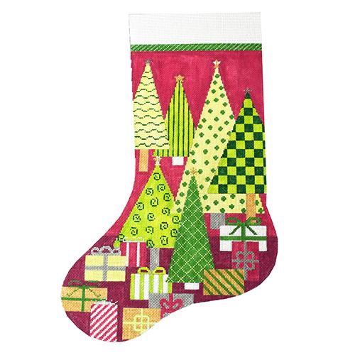 Oh Christmas Tree - Pink Stocking Painted Canvas The Meredith Collection 