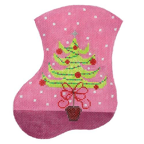 Oh, Pink Christmas Tree Mini Stocking Painted Canvas The Meredith Collection  - 1